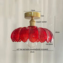 Green glass leaf copper nordic ceiling lamp for living room