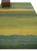 Green, Gold and Teal Modern Stripes Design Hand knotted 6x8 wool Area Rug