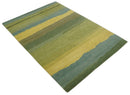Green, Gold and Teal Modern Stripes Design Hand knotted 6x8 wool Area Rug