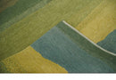 Green, Gold and Teal Modern Stripes Design Hand knotted 6x8 wool Area Rug