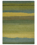 Green, Gold and Teal Modern Stripes Design Hand knotted 6x8 wool Area Rug