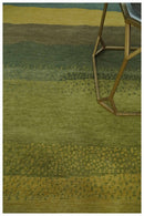 Green, Gold and Teal Modern Stripes Design Hand knotted 6x8 wool Area Rug