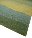 Green, Gold and Teal Modern Stripes Design Hand knotted 6x8 wool Area Rug