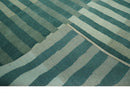 Green, Ivory and Beige Stripes Pattern Hand knotted 5.6x8 wool Area Rug