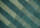 Green, Ivory and Beige Stripes Pattern Hand knotted 5.6x8 wool Area Rug