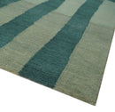 Green, Ivory and Beige Stripes Pattern Hand knotted 5.6x8 wool Area Rug