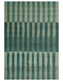 Green, Ivory and Beige Stripes Pattern Hand knotted 5.6x8 wool Area Rug