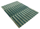 Green, Ivory and Beige Stripes Pattern Hand knotted 5.6x8 wool Area Rug