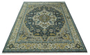 Ivory, Teal, and silver Hand Knotted Traditional Medallion Multi size wool Area Rug