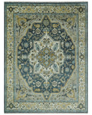 Ivory, Teal, and silver Hand Knotted Traditional Medallion Multi size wool Area Rug