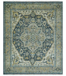 Ivory, Teal, and silver Hand Knotted Traditional Medallion Multi size wool Area Rug
