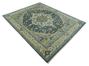 Ivory, Teal, and silver Hand Knotted Traditional Medallion Multi size wool Area Rug