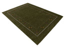 Green Modern Gabbeh Border Design Hand Loomed Wool Area Rug