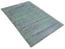 Green, Silver, Gray and Charcoal Modern Abstract Hand knotted 6x9 Wool and Viscose area Rug