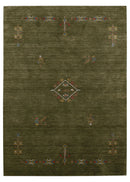 Green Tribal Center Medallion Hand Loomed Wool Area Rug