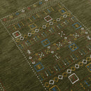 Green Tribal Center Pattern Hand Loomed Wool Area Rug
