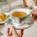 Green vine flower porcelain cup and saucer dining room tea set