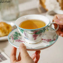 Green willow porcelain tea cup and saucer set dining room tableware
