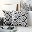Grey geometric embroidered cushion cover living room grey & white