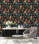 Dark Wallpaper with Fruits and Floral Pattern