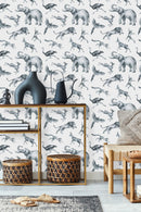 Grey Exotic Animals on White Background Wallpaper