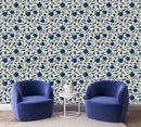 Blue Flowers on Beige Background Wallpaper