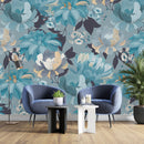 Voguish Blue Floral Wallpaper Contemporary