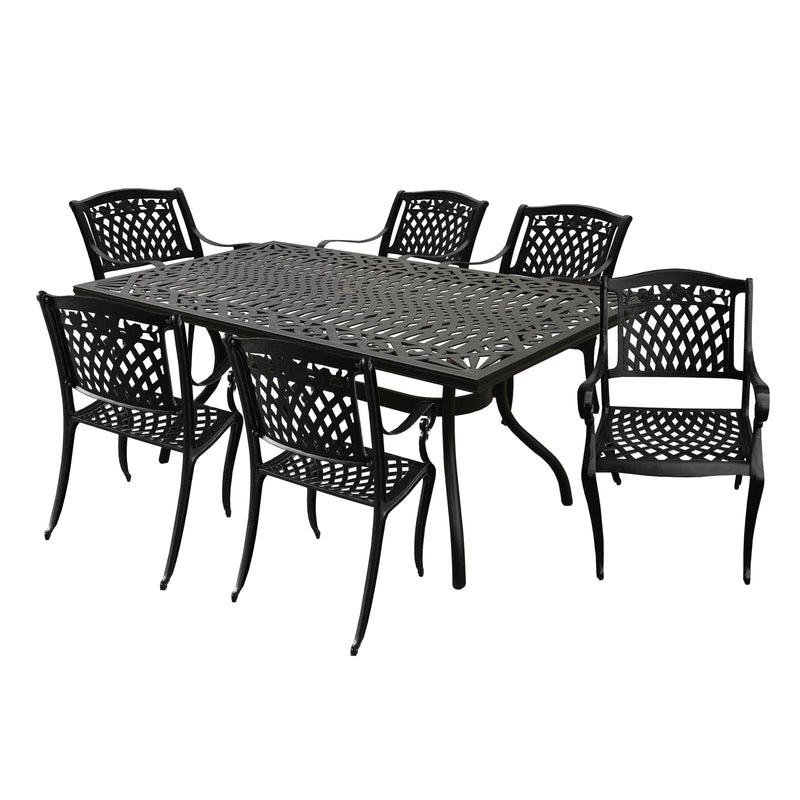 Outdoor Aluminum 7pc Black Rectangular Patio Dining Set and Six Chairs