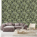 Contemporary Green Leaves Wallpaper Fashionable