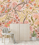 Beige Wallpaper with Wildflowers