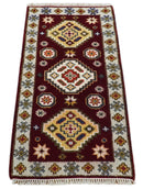 Hallway 2x4 Red and Beige Wool Hand Knotted traditional Persian Vintage Antique Southwestern Kazak | TRDCP29624