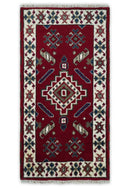 Hallway 2x4 Red and Ivory Wool Hand Knotted traditional Persian Vintage Antique Southwestern Kazak | TRDCP29324