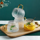 Hammered clear glass water cup with gold handle kitchen mug