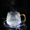 Hammered clear glass water cup with gold handle kitchen mug