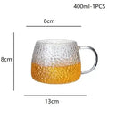 Hammered clear glass water cup with gold handle kitchen mug