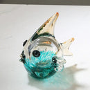 Hand blown glass fish figurine set turquoise & clear living room decor