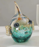 Hand blown glass fish figurine set turquoise & clear living room decor
