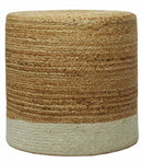 Hand Braided Gold and White Jute Round Pouf