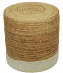 Hand Braided Gold and White Jute Round Pouf