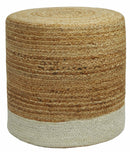 Hand Braided Gold and White Jute Round Pouf