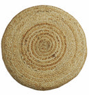 Hand Braided Gold and White Jute Round Pouf