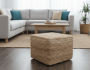 Hand Braided Natural Brown Jute Square Pouf