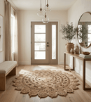 Hand Braided Solid Round Natural Brown Jute Silsal Rug