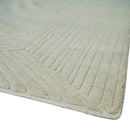 Hand carved Beige Geometrical Stripes Pattern Hand Knotted 9x12 Wool Area Rug