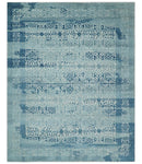 Hand carved Design Blue, Gray and silver Traditional Hand knotted 8x10 wool Area Rug