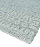 Hand carved Silver and Charcoal Traditional Geometrical Pattern Hand Knotted 8.2x10.6 Wool Area Rug