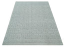 Hand carved Silver and Charcoal Traditional Geometrical Pattern Hand Knotted 8.2x10.6 Wool Area Rug