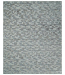 Hand carved Silver, Gray and Brown Traditional Geometrical Pattern Hand Knotted 8x10 and 9x12 Wool and Silk Area Rug