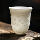 Hand carved translucent white jade tea cup set dining room ceramic