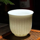 Hand carved translucent white jade tea cup set dining room ceramic